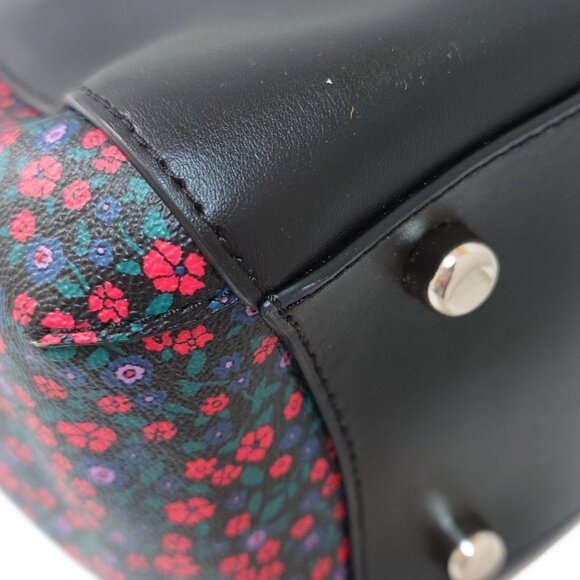 Auth COACH - F Black Red Multi Leather PVC Handbag - Picture 5 of 9